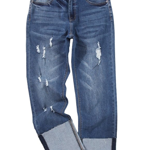 Blue High Waist Distressed Straight Leg Jeans - Picture 12 of 15
